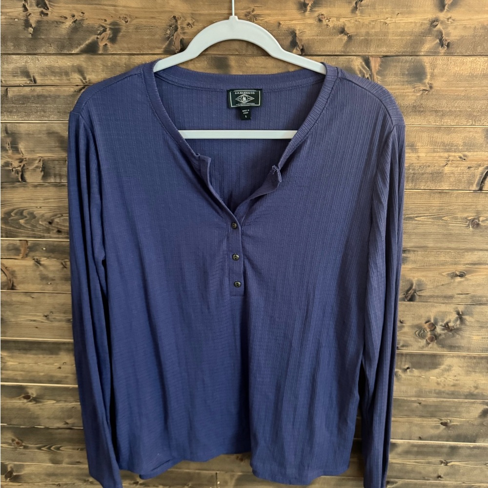 G.H. Bass & Co. Women's Long-Sleeve Henley in Navy Blue